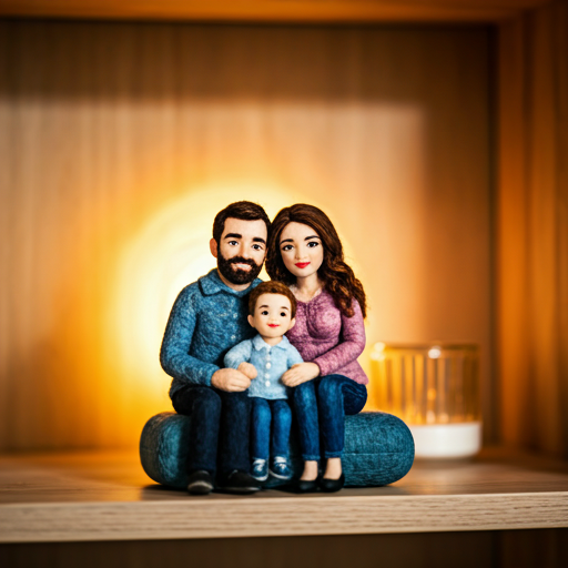 Retrato detalhado de família feito com lã em needle felting